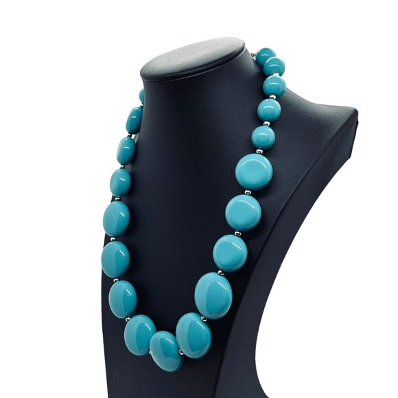 Robert Rose Choker Necklace Turquoise Blue Beaded Plastic Spring Ring Kawaii - Picture 3 of 16